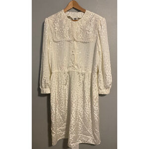 Vintage IFI Womens Dress Size 20 Cream Satin Lace Trim Victorian Prairie FLAW